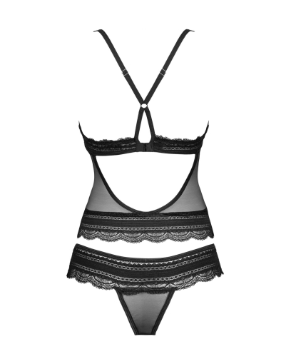 Напівпрозорий набір з прикрасами Obsessive Ivannes top & thong S/M, чорний, топ та танга - фото №6