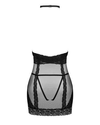 Напівпрозора сорочка з відкритими грудьми Obsessive Lacrisia chemise XL/2XL, чорна, з чокером - фото №6