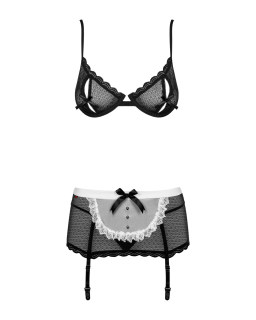 Еротичний костюм покоївки Obsessive Maidme set 5pcs S/M, бюстгальтер, пояс з фартухом, панчохи, стрі - - фото №5