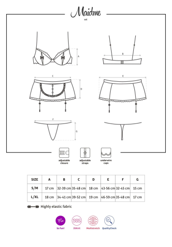 Еротичний костюм покоївки Obsessive Maidme set 5pcs L/XL, бюстгальтер, пояс з фартухом, панчохи, стр - фото №7
