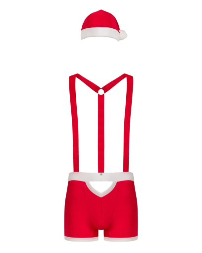 Чоловічий еротичний костюм Санта-Клауса Obsessive Mr Claus L/XL, боксери на підтяжках, шапочка з пом - фото №5
