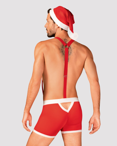 Чоловічий еротичний костюм Санта-Клауса Obsessive Mr Claus L/XL, боксери на підтяжках, шапочка з пом - фото №2