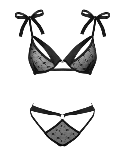 (SALE) Напівпрозорий еротичний комплект Obsessive Obsessivia 2-pcs set black L/XL, бюстгальтер та трусики, - фото №5