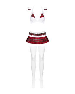 Еротичний костюм школярки з мініспідницею Obsessive Schooly 5pcs costume S/M, біло-червоний, топ, сп - - фото №5