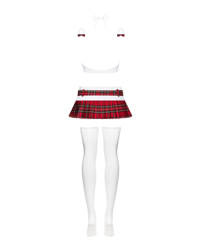 Еротичний костюм школярки з мініспідницею Obsessive Schooly 5pcs costume L/XL, біло-червоний, топ, с - фото №6