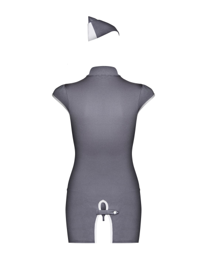 Еротичний костюм стюардеси Obsessive Stewardess 3 pcs costume grey S/M, сірий, сукня, стрінги, пілот - фото №6