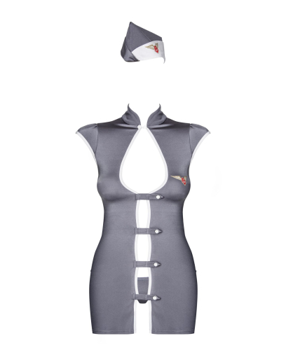 Еротичний костюм стюардеси Obsessive Stewardess 3 pcs costume grey L/XL, сірий, сукня, стрінги, піло - фото №5