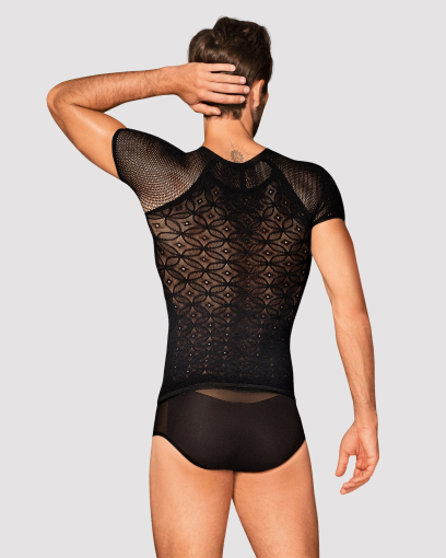 Чоловіча напівпрозора футболка з орнаментом Obsessive T102 T-shirt S/M/L, чорна №2