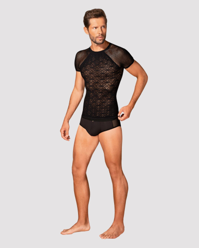 Чоловіча напівпрозора футболка з орнаментом Obsessive T102 T-shirt S/M/L, чорна №3