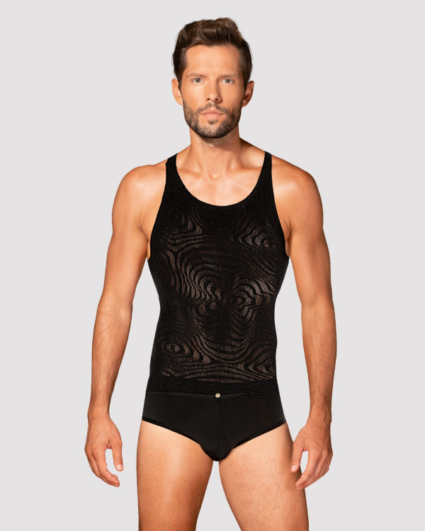 Чоловіча напівпрозора майка-борцовка з візерунком Obsessive T103 tank top S/M/L, чорна 
