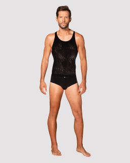 Чоловіча напівпрозора майка-борцовка з візерунком Obsessive T103 tank top S/M/L, чорна - - фото №3