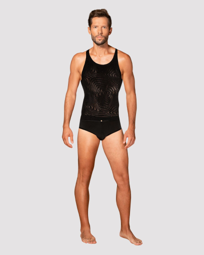 Чоловіча напівпрозора майка-борцовка з візерунком Obsessive T103 tank top S/M/L, чорна №3