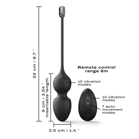 Вагінальні кульки Dorcel LOVE BALLS BLACK, вібрації та рухи внутрішньої кульки, пульт ДК №5