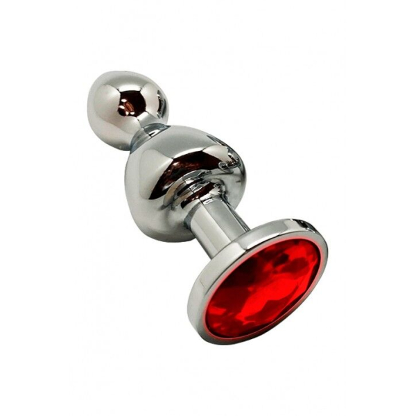 Металева анальна пробка Wooomy Lollypop Double Ball Metal Plug Red L діаметр 3,5 см, довжина 10,5 см - фото