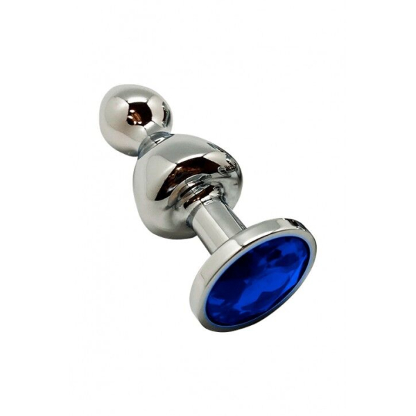 Металева анальна пробка Wooomy Lollypop Double Ball Metal Plug Blue M діаметр 3,1 см, довжина 9,4 см - фото