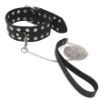 Нашийник Art of Sex - Tessa з повідцем з натуральної шкіри, колір чорний - фото №3