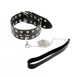 Нашийник Art of Sex - Tessa з повідцем з натуральної шкіри, колір чорний - - фото №2