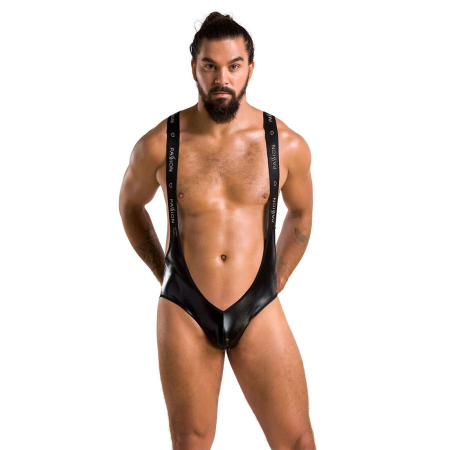 Чоловіче відкрите боді Passion 027 BRUNO L/XL Black, під латекс, на шлейках №3