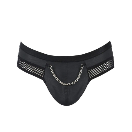 Чоловічі труси з ланцюжком Passion 030 SLIP TOM S/M Black, екошкіра, відкриті сідниці - фото №5