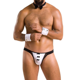 Комплект еротичної чоловічої білизни Passion 036 ALFRED XXL/XXXL Black, труси, комірець, манжети - фото