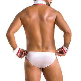 Комплект еротичної чоловічої білизни Passion 037 GREGORY XXL/XXXL White, труси, комірець, манжети - - фото №2