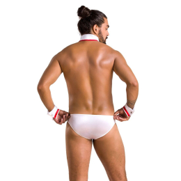 Комплект еротичної чоловічої білизни Passion 037 GREGORY XXL/XXXL White, труси, комірець, манжети - - фото №4