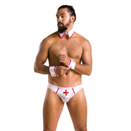 Комплект еротичної чоловічої білизни Passion 037 GREGORY XXL/XXXL White, труси, комірець, манжети - - фото №3