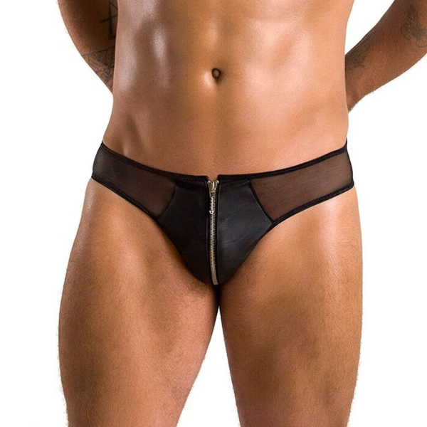 Чоловічі сліпи на блискавці Passion 042 SLIP TIMMY XXL/XXXL Black, екошкіра, сітка - фото