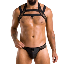 Комплект чоловічої білизни з кріпленнями Passion 043 JACOB L/XL Black, труси, шлейки - фото