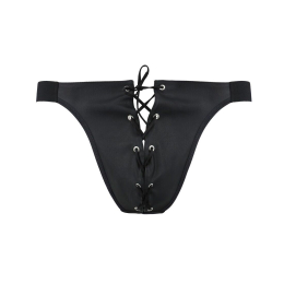 Чоловічі сліпи на шнурівці Passion 044 SLIP BEN S/M Black, екошкіра, люверси - - фото №5