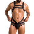 Чоловіче еротичне сітчасте боді Passion 045 VICTOR XXL/XXXL Black, екошкіра, сітка - фото №1