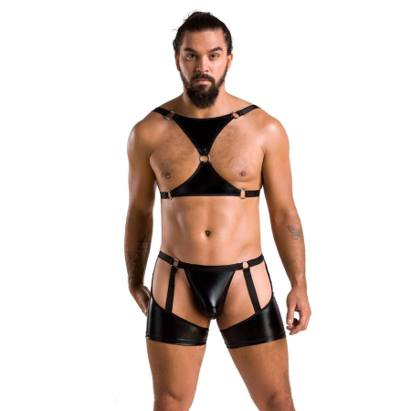 Комплект еротичної чоловічої білизни Passion 047 SET JOHN L/XL Black, труси, портупея - фото №3