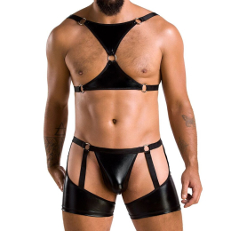Комплект еротичної чоловічої білизни Passion 047 SET JOHN L/XL Black, труси, портупея - фото