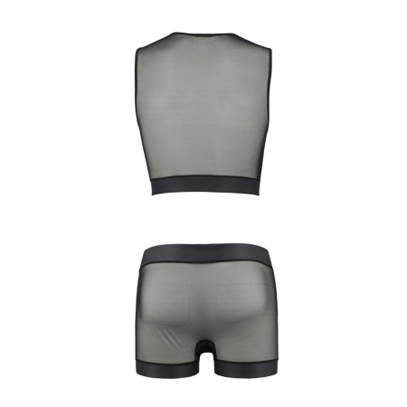 Комплект чоловічої білизни на шнурівці Passion 053 SET WILLIAM S/M Black, жилет, боксери - фото №6