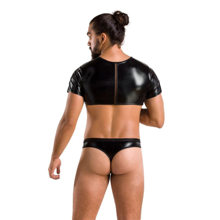 Комплект чоловічої білизни під латекс Passion 057 SET PETER L/XL Black, кроп-топ, стринги №4