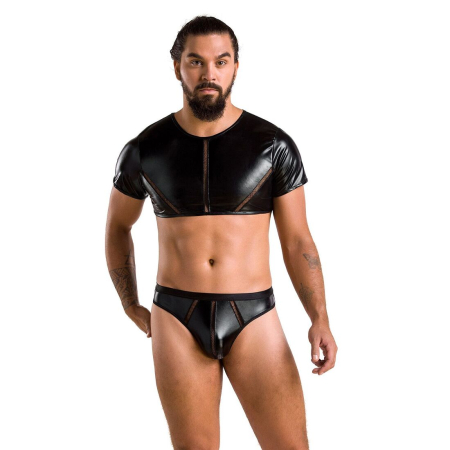 Комплект чоловічої білизни під латекс Passion 057 SET PETER L/XL Black, кроп-топ, стринги №3