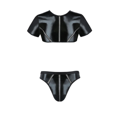 Комплект чоловічої білизни під латекс Passion 057 SET PETER XXL/XXXL Black, кроп-топ, стринги - фото №5