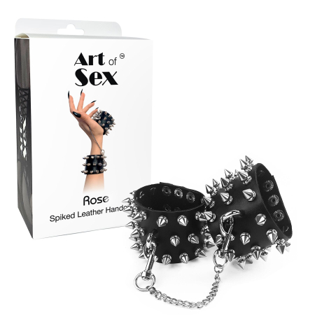 Наручники з шипами Art of Sex - Rose Spiked Leather Handcuffs, натуральна шкіра - фото №4