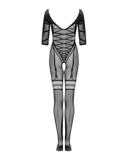 Сітчастий бодістокінг з імітацією підв’язок Obsessive Bodystocking G329 S/M/L, black, з доступом - - фото №4