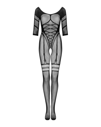 Сітчастий бодістокінг з імітацією підв’язок Obsessive Bodystocking G329 S/M/L, black, з доступом - фото №3