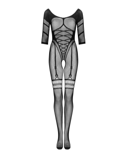 Сітчастий бодістокінг з імітацією підв’язок Obsessive Bodystocking G329 XL/XXL, black, з доступом - - фото №3