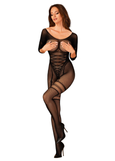 Сітчастий бодістокінг з імітацією підв’язок Obsessive Bodystocking G329 XL/XXL, black, з доступом - - фото №5