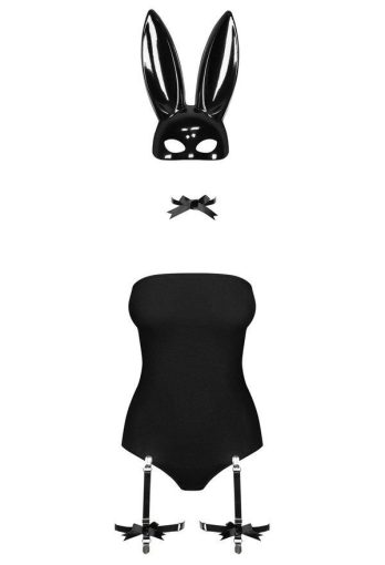 (SALE) Еротичний костюм кролика Obsessive Bunny costume S/M, black, боді, чокер, гартери, панчохи, маска - фото №3