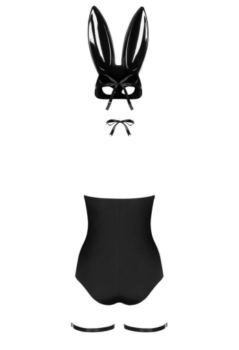 Еротичний костюм кролика Obsessive Bunny costume L/XL, black, боді, чокер, гартери, панчохи, маска - фото №4