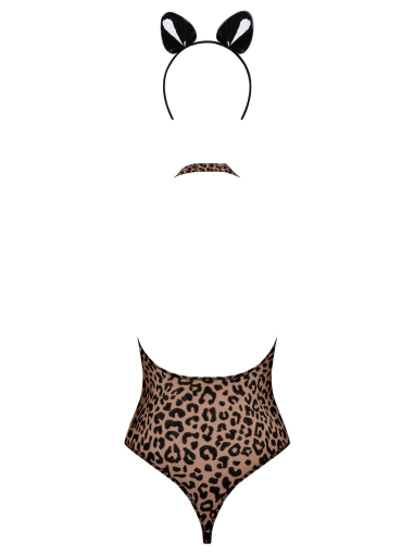 Еротичний костюм леопарда Obsessive Leocatia teddy L/XL, боді, обруч з вушками - фото №4