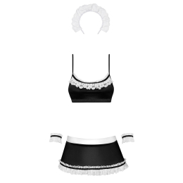 Атласний еротичний костюм покоївки Obsessive Maid set S/M, black, 5 предметів - - фото №3