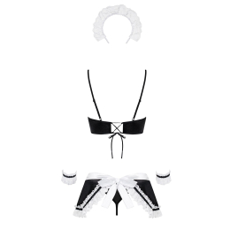 Атласний еротичний костюм покоївки Obsessive Maid set S/M, black, 5 предметів - - фото №4