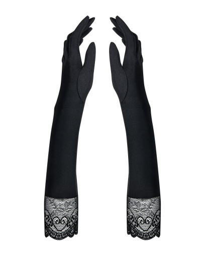 Високі рукавички з каменями та мереживом Obsessive Miamor gloves, black - фото