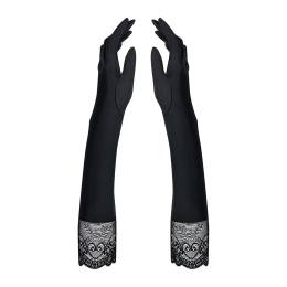 Високі рукавички з каменями та мереживом Obsessive Miamor gloves, black - - фото №4