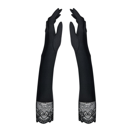 Високі рукавички з каменями та мереживом Obsessive Miamor gloves, black - фото №4